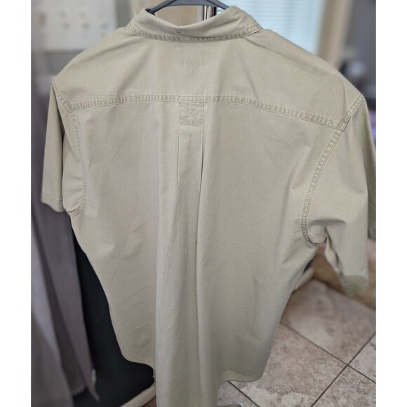 LL Bean Shirt Mens Large Khaki Sunwashed Canvas Two Pocket Casual Long Sleeve - Picture 3 of 3